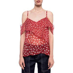 AllSaints Savine Scatter Cold Shoulder Top In Red size 2